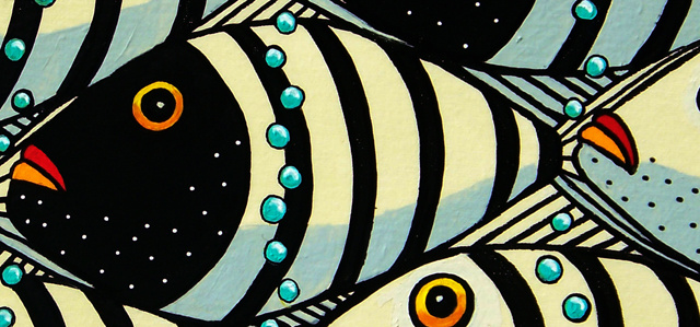 Black and White Fishes Original  SOLD